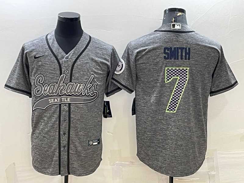 Men%27s Seattle Seahawks #7 Geno Smith Grey Gridiron With Patch Cool Base Stitched Baseball Jersey